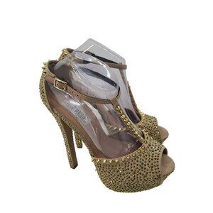 218.  Steve Madden Platform Open Toe Stiletto Heels Nude/ Gold Size 8.5